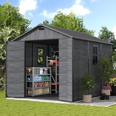 UDPATIO Outdoor Resin Storage Shed 8x10 FT, Plastic Sheds, Dark Grey