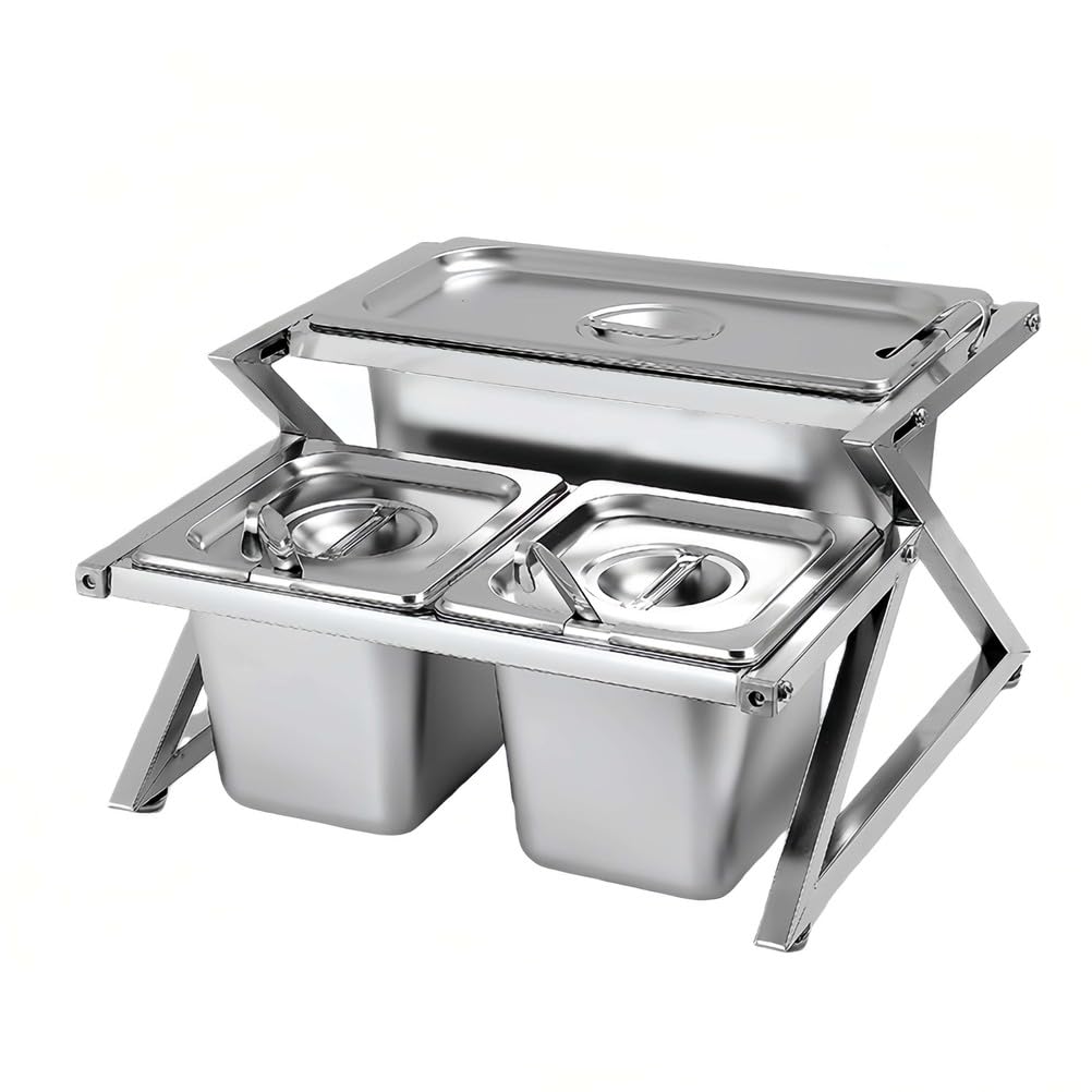 Aycdl Silver Spice Organizer - Double Layer Stainless Steel Storage Rack With Lids And Spoons For Efficient Ingredient Prep,-06
