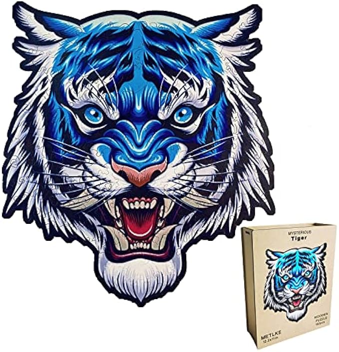 METLKE Wooden Puzzles for Adults,Tiger Shape Wooden Puzzle,168 Pcs Irregular Unique Shape Wooden Jigsaw Puzzle, Animal Shape Wooden Cut Puzzles, Perfect Family Game (M/12.5 * 11.5 inch)