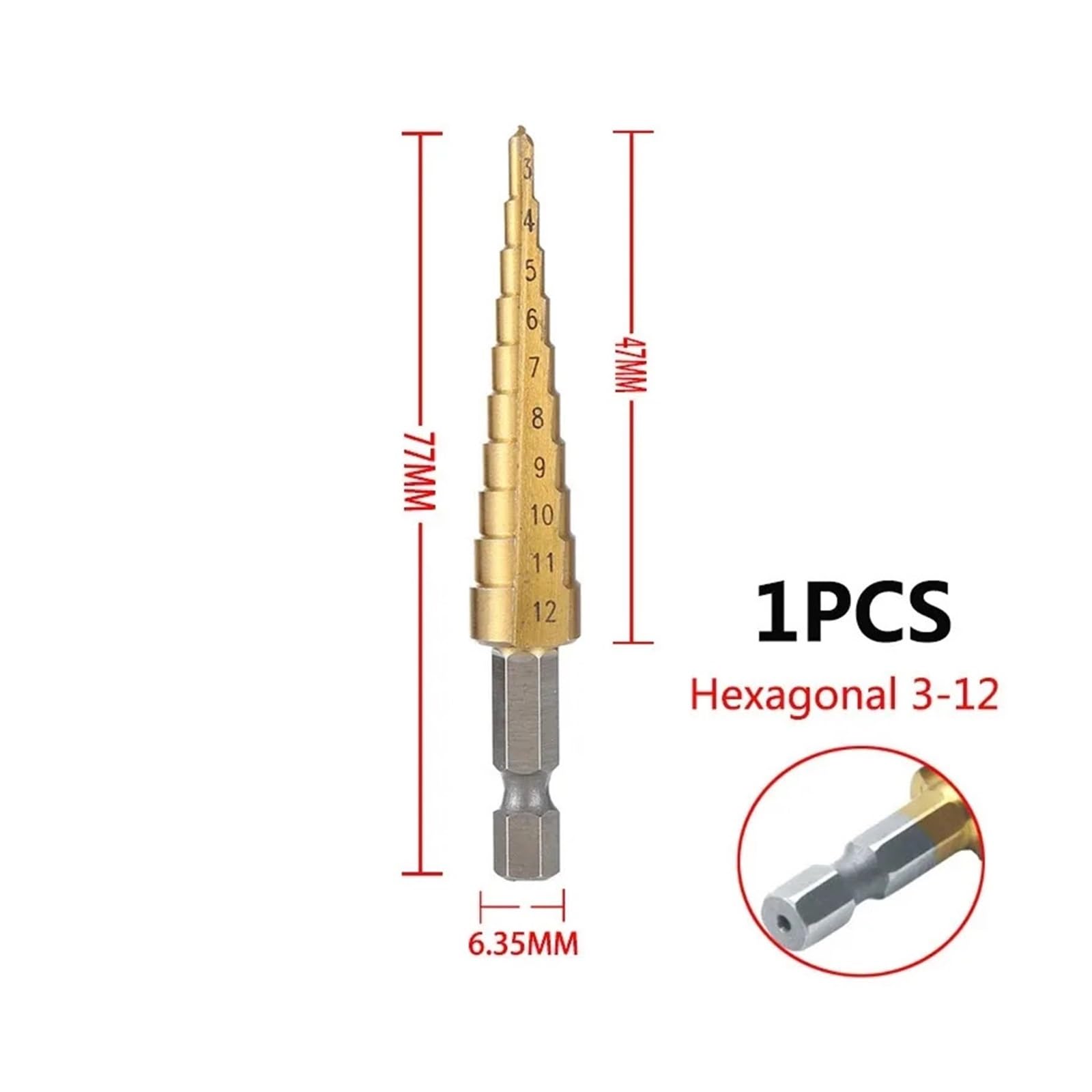 Broca escalonada cónica HSS recubierta de titanio | Herramienta de perforación multiusos for madera y metal de 4-20/4-32 mm(3pcs with bag)