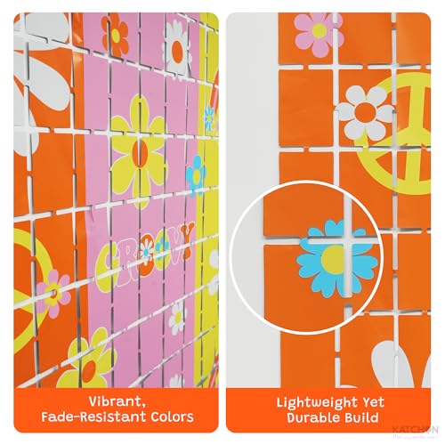 Image of KatchOn, 3Pcs Groovy Fringe Backdrop Curtain | Retro Floral Backdrop for Groovy Decoration Hippie Party Spring Decorations Boho Birthday Decoration Retro Theme Summer Party Decorations