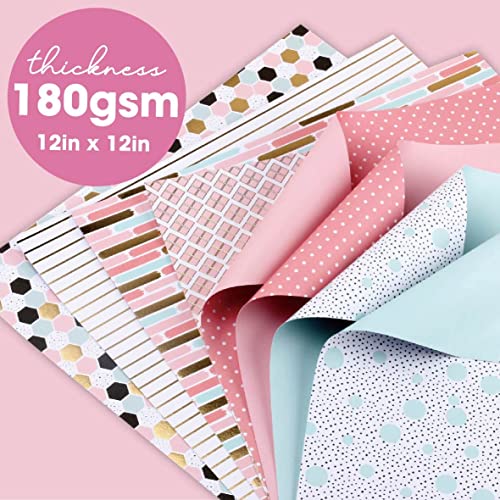 Desecraft 12X12 Gold Foil Scrapbook Cardstock Decorative Paper - 24 Sheets - Pink Collecttion- For Card Making Journaling Planner Origami Decopage Decorative Spring Scrapbook Paper #TOP3