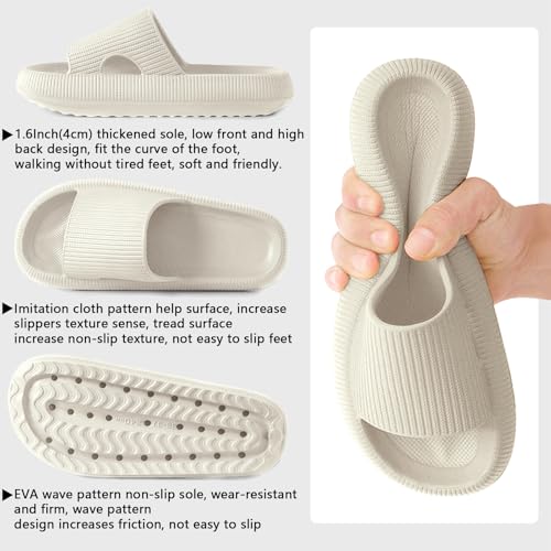 HEOAARG Badelatschen Herren Damen Original Badeschuhe Wolke Badeschlappen Rutschfest Schlappen Wolkenschuhe Weich Cozislides Slippers Flip Flops Innen & Außen,Beige,38-39 EU