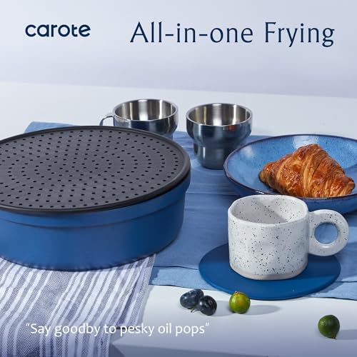 Image of CAROTE 10-Piece Pots and Pans Set, Nonstick Cookware Set Detachable Handle, Frying Pan with Splatter Screen, Oven Safe, Induction Ready, Stackable, Blue