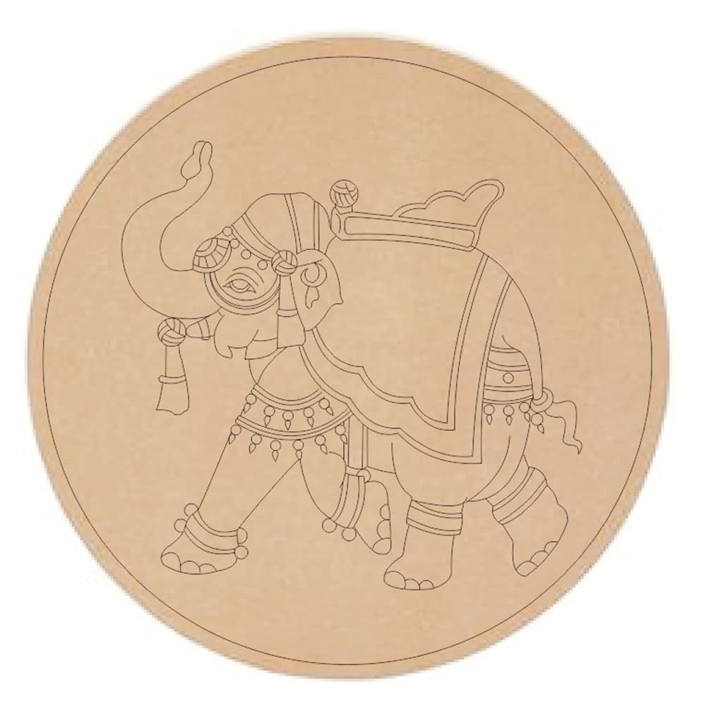 300Sparkles Pre Marked Elephant Rajasthani Design Round MDF Board Laser Cutout Base Painting Board Art & Craft Home Decoration 10 x 10 Inch-picture-38
