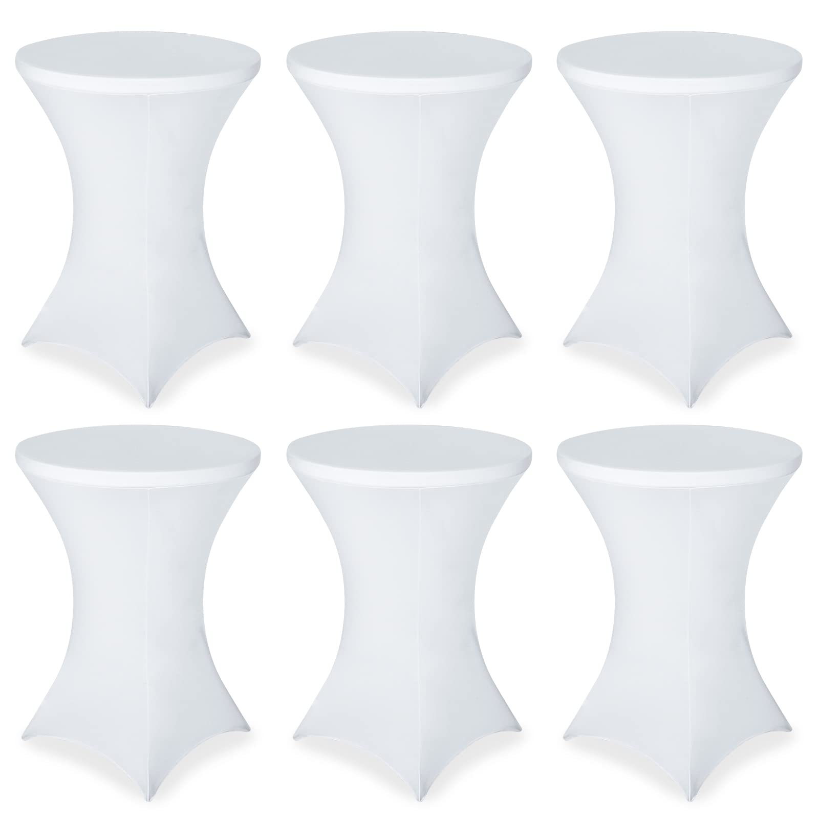 FestiCorp Paquete de 6 manteles de elastano, ajustables, manteles redondos y elásticos para fiestas, DJ, bares, bodas, cumpleaños, banquetes, color blanco, 30-32 pulgadas de diámetro x 40-43 pulgadas