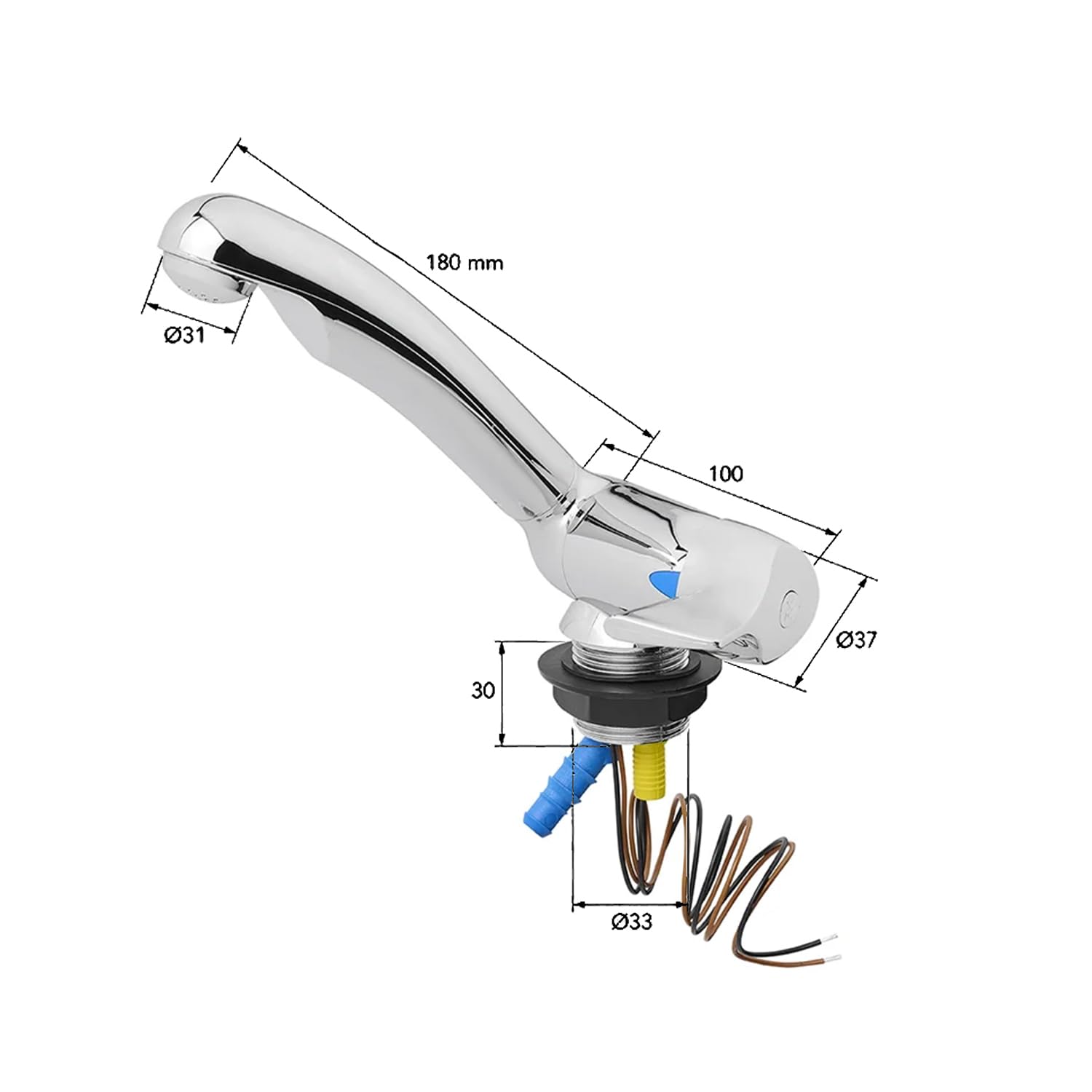 Kalt-Wasserhahn Keramik Style 12V Ø33 mm chrom Campingwasserhahn für Wohnmobil Wohnwagen
