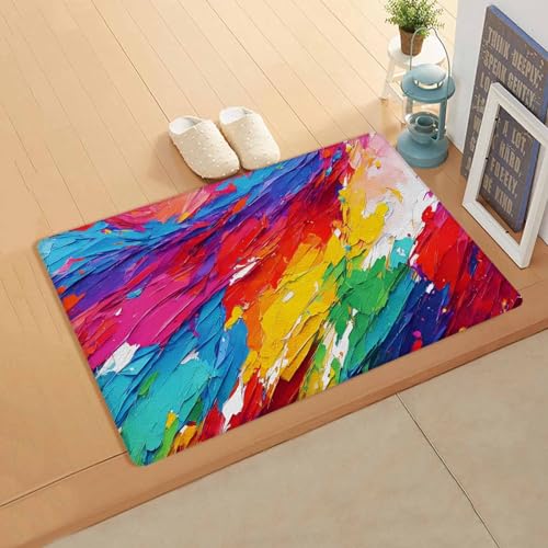 Red Blue Antifatigue Kitchen Bath Door Mat Cushioned Runner Rug,Washable Welcome Floor Sink Mat,Waterproof & Non-Slip Kitchen Standing Doormat,Modern Rainbow Brush Abstract Graffiti Street Art 18