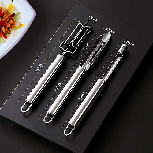 Stainless Steel Vegetable Peeler set of 3 pcs, Metal Peeler Set with Sharp Serrated Blade Cherry, Jujube Corer and Peeler Remover Set for Apple, Potato, Fruit Jujube, Vegetable Kitchen Gadgets Tools