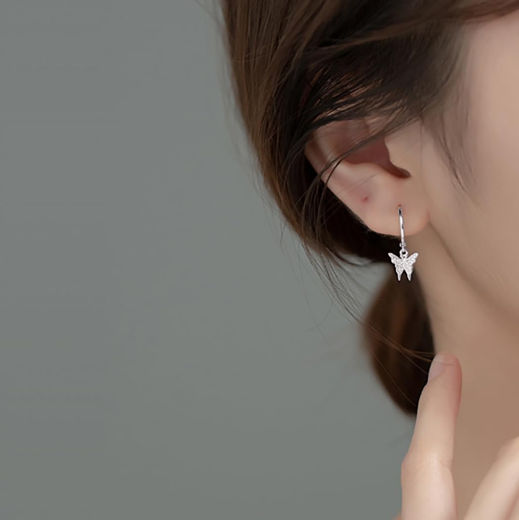 SLUYNZ Solid 925 Sterling Silver Butterfly Earrings Hoop for Womens CZ Butterfly Hoop Earrings Drop Huggie Earrings - Image 2