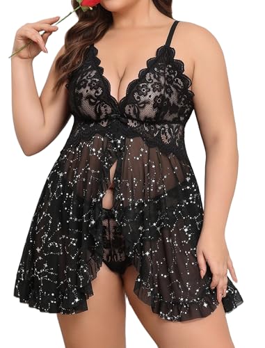 Image of Avidlove Plus Size Lingerie for Women Sexy Lingerie Dress Lace Babydoll Lingerie V-Neck Open Front Strap Nightdress