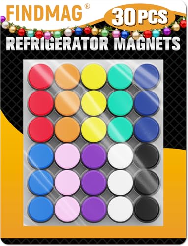 FINDMAG 30 Pcs Fridge Magnets, Cute Magnets for Fridge, Whiteboard Magnets Decorative, Strong Fridge Magnet Circle for Kitchen, Home, Fun Locker Magnet for Christmas, School, Classroom, Picture