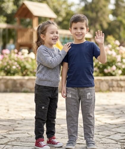 Image of Boys Cargo Pants, Kids Cargo Jeans with Pockets, Adjustable Waist, Stretch Denim Casual Pants for Boys