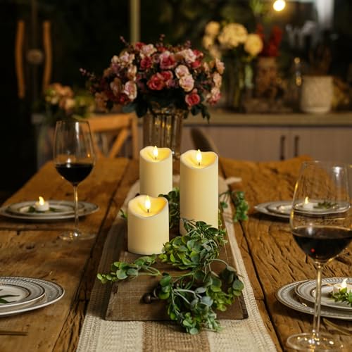 Image of Homemory Flameless Candles with Timer and Remote Control, Battery Operated LED Candles, Realistic Fake Plastic Candles for Wedding, Festival, Home Decor, Waterproof Outdoor, D3 inchH4 inch6 inch8 inch, Dark Ivory