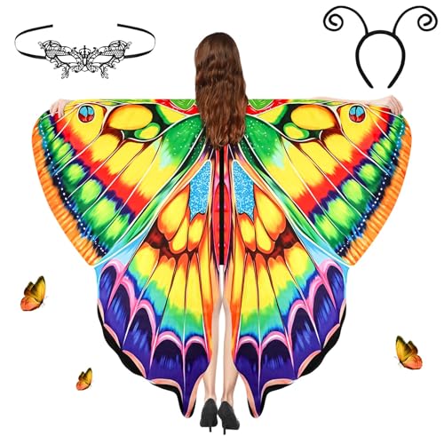 Aomig Ailes de Papillon Adulte Cape, 3Pcs Déguisement Papillon Adulte Cape Papillon Ailes avec...