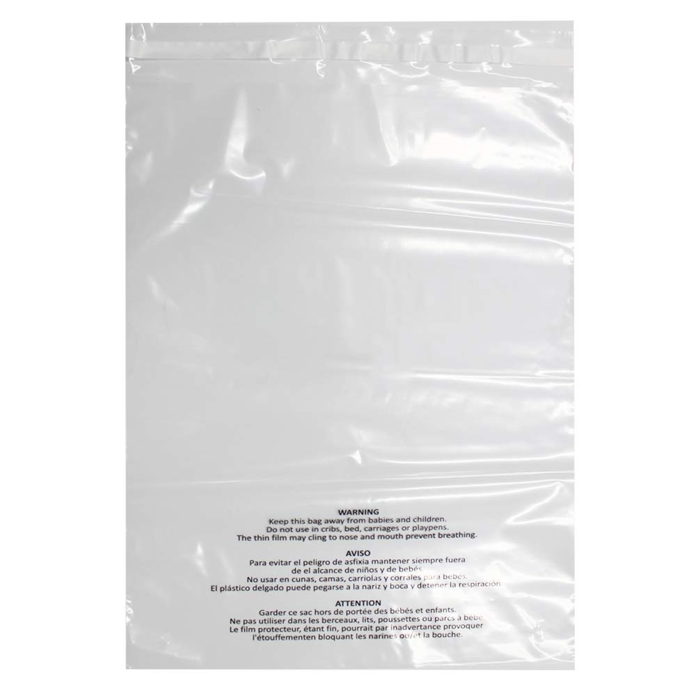 200 Count 12x15 Inch Self Seal Clear Poly Bags with Suffocation Warning for Packaging Clothing, T Shirts, Decorative Wrappers and More with Permanent Adhesive (1.5mil)
