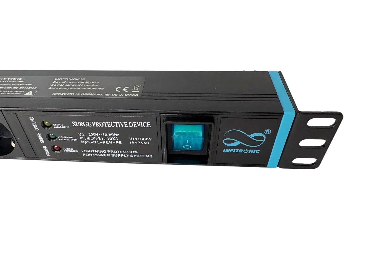 Infitronic - INSV1023 – 19 cali PDU 1HE listwa zasilająca z 6 gniazdami, rozdzielacz prądu z ochroną przed przepięciem + wskaźnik prądu
