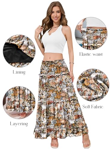 CYiNu Women's Long Skirt Chiffon Elastic High Waist Floral Swing Boho Maxi Skirts3