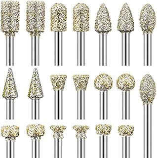 Diamond Grinding Burr Drill Bit, 20 PCS Diamond Burr Set with 1/8 Inch Shank Universal Fitment Rotary Tool Accessories for Stone Carving, DIY Grinding, Polishing, Engraving
