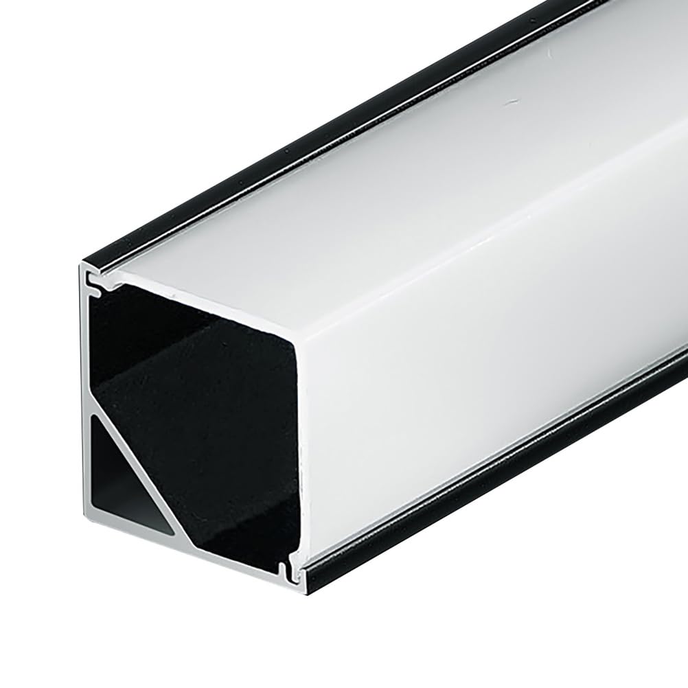 RISHORI Aluminum V Shape Corner LED Profile 1M - Diffuser Channel w/End Caps for Cabinet Lighting, Wardrobe, Bookshelf Heat Dissipation,16mm*16mm square black slot