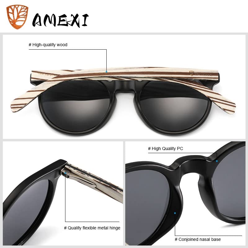 Round Wood Sunglasses for Men Women: Polarized Lens with UV400 Lightweight Frame Suit for Travel Driving and Daily Use3
