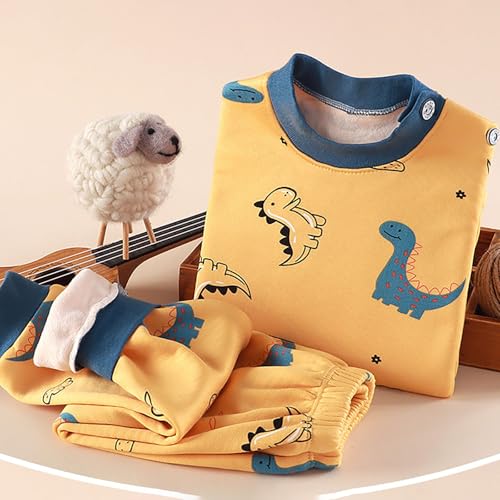 Toddler Baby Boys Cute Dinosaur Outfits Thermal Long Sleeve Pullover Sweatshirts Elastic Waist Pants Clothes Set2