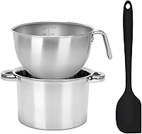 BJSSBJH 3PCS Double Boiler Set: 1.1QT Scale Bowl, 2QT Stainless Steel Pot & Silicone Spatula for Chocolate Cheese Wax Melting