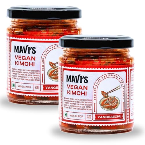 Image of MAVI's Vegan Kimchi Combo | Korean Cabbage Kimchi | Artisanal Probiotic Pickle | 100% Natural, Organic & Vegan | No Preservatives, No Artificial Flavour or Colour | Pack of 2 (200g)