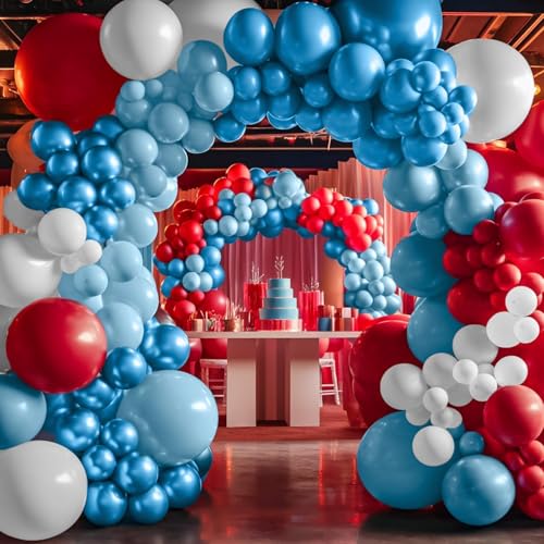 Image of Red Blue White Balloon Set,12 Inchs Red White Blue Balloons, Blue and Red Party Balloons for Boys Kids Birthday Shower Graduation Party Decorations