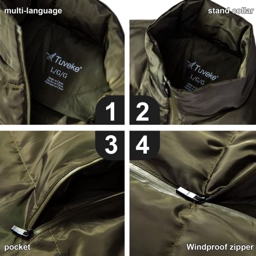 Tuveke Olive Green Mens Puffer Vest Sleeveless Zipper Quilted Outdoor Outerwear Puffy Vest Lightweight Big And Tall Solid Down Vest Winter Warm Xl #TOP4