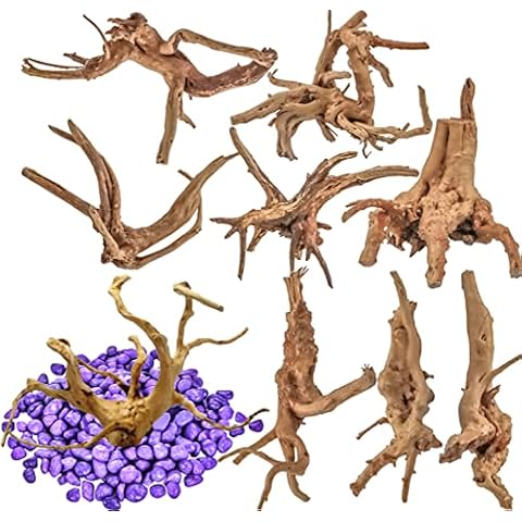 Vmiapxo 8 Pack Natural Driftwood for Aquarium, Aquarium Decor Spider Wood Freshwater Fish Tank Reptile Driftwood Branch (4"- 6") Cover