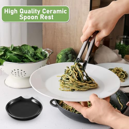 Image of Irenare 8 Pcs Ceramic Spoon Rest for Stove Top, 3.74 Inch Porcelain Spoon Holder, Coffee Utensil Rest Heat Resistant Dishwasher Safe for Home Kitchen Accessories Gift(Black)