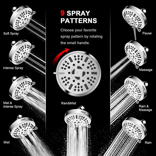 High Pressure Fixed Shower Head HOPOPRO Upgraded 9 Functions Adjustable