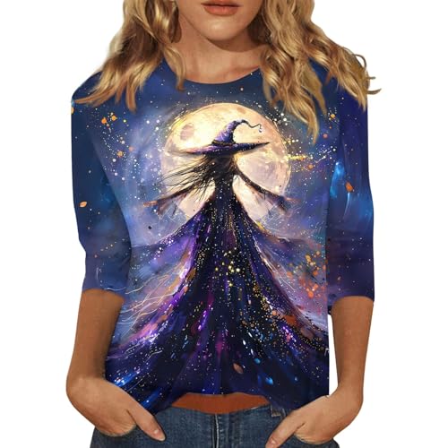Halloween Shirts for Women 3/4 Sleeve Plus Size Crewneck Loose Fit Cute T Shirt Halloween Costumes for Women 2025