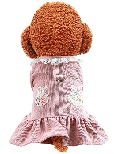 ZYYRSS ペット服 犬の服 猫の服 犬 ワンピース ドレス スカート 洋服 可愛い うさぎ姫フラワードレス 散歩着 お出かけ 部屋着 記念撮影 小中型犬 ワンピース 春夏秋 (M, ピンク)
