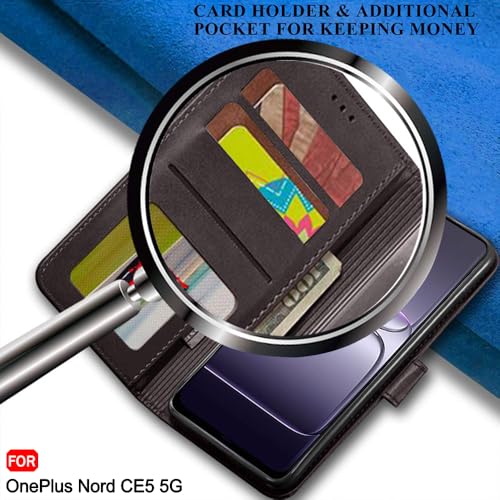 Image of TheGiftKart Flip Back Cover Case for OnePlus Nord CE 5 5G | Dual-Color Leather Finish | Inbuilt Stand & Pockets | Wallet Style Flip Back Case Cover for OnePlus Nord CE5 (Faux Leather, Coffee & Brown)