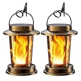 TuyLuxe Solarlampen für Außen Hängend/Stehend, Solar Laternen für Draußen Warmweiß, IP65 Wasserdicht Retro Solarleuchten Gartendeko mit Clips für Außen Garten 2 Stücke (Bronzefarbig, Flammeneffekt)