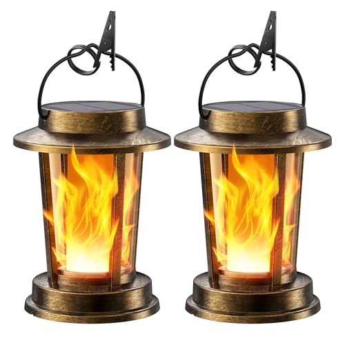 Lanterne solaire blanc chaud étanche IP65 suspendue effet flamme pour jardin