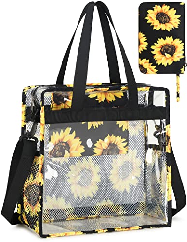 Clear Bag Stadium Approved 12X6X12 Transparent Crossbody Tote Bags With Makeup Purse See Through Lunch Handbags For Work Concert Beach With Shoulder Strap (Sunflower-Clear-2Pcs) #TOP19