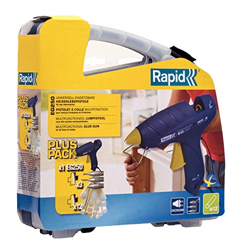 Image of RAPID EG250 Multipurpose Glue Gun with 3 Replaceable Nozzles, 25W, for 12mm Glue Sticks (Free 12 Transparent Glue Sticks)