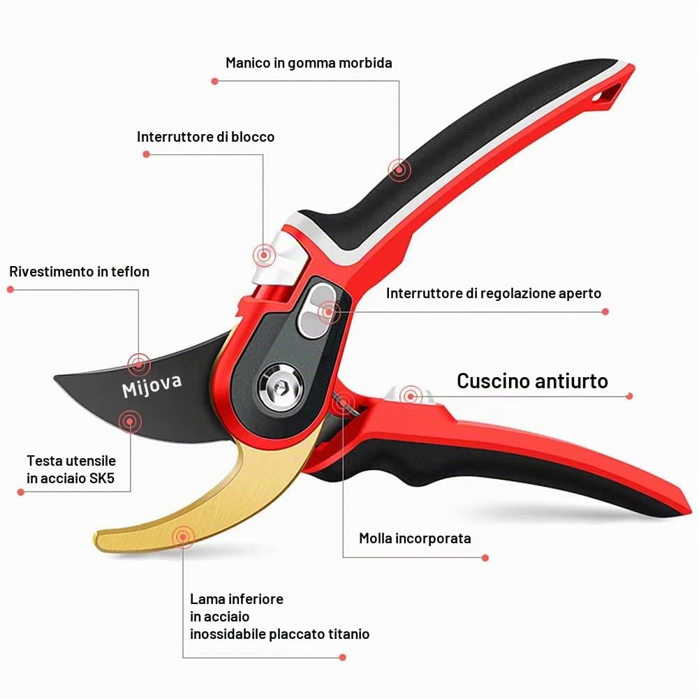 Cesoie Potatura, Affilate Cesoie Per Piante in Acciaio Inox, lame di Precisione SK5, Robuste Cesoie da Giardino, Utilizzabili Come Cesoie Per Rose, Cesoie Per Rami, Cesoie Per Siepi