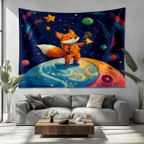 Tapiz de Pared Tapices de Tela Grandes Poliéster, Estilo Infantil Artística Pared Tapiz para Colgar, Tema de Zorro y Cielo Estrellado Tapices Decorativos para Dormitorio Sala de Estar 230x180cm