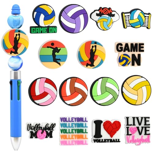 Volleyball Silicone Focal Beads for Pens & Keychains, 15Pcs