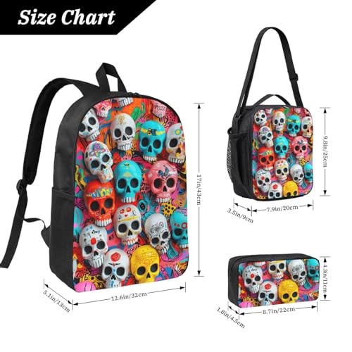 Cartoon Skull Backpacks 3 Pcs Lightweight Casual Backpack with Fun Graphic Cartoon Print for Outdoor Hiking and Travel2