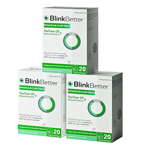 BlinkBetter Tea Tree Oil Eyelid Wipes- 60 (Pack of 3) Natural Blepharitis, MGD & Dry Eye Relief Wipes | Cleansing, Soothing, Dual-Textured, Triple Moisture Formula | Biodegradable & Gentle