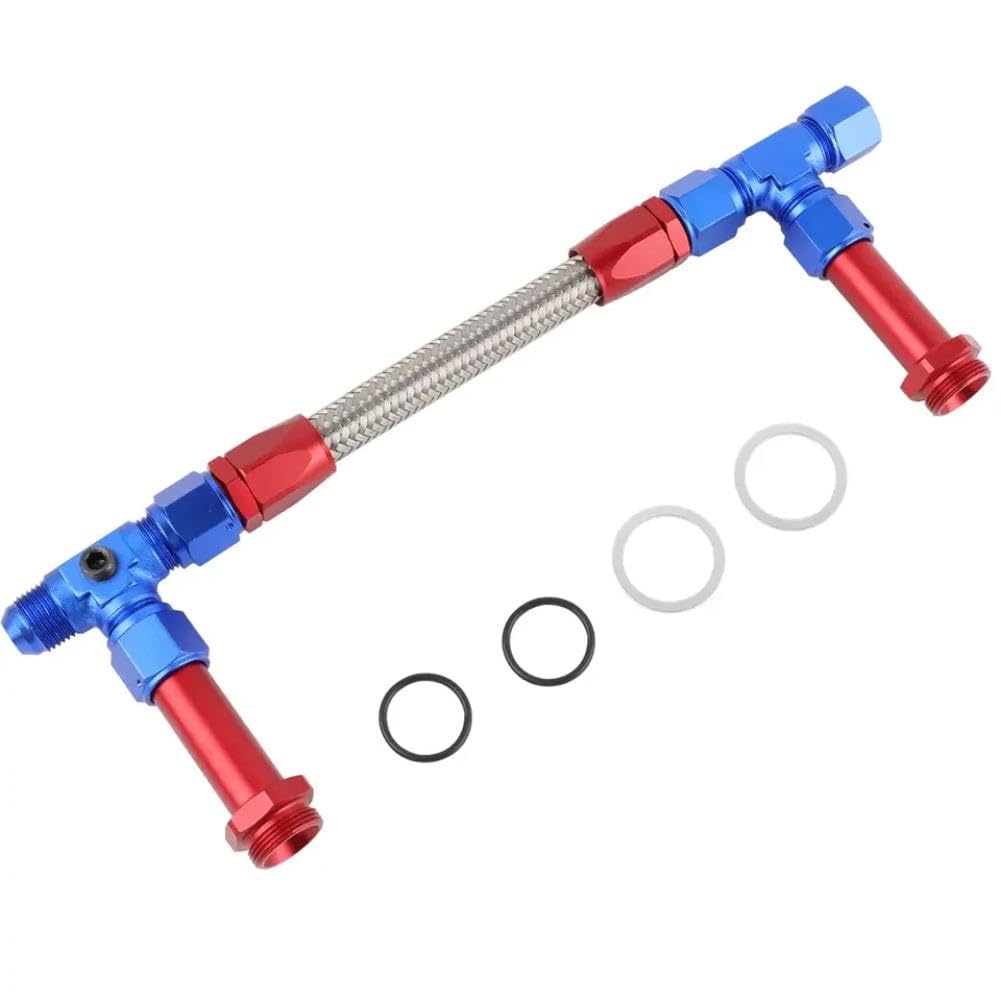 Dual Feed Fuel Line Kit for 4150 Carburetor Stainless Steel Braided Hose Compatible with AN8 8AN(Red and Blue)