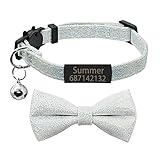 SARUEL Personnalisé Dot Noeud Papillon Chat Collier Nom Personnalisé Mignon Bowknot Plaque Signalétique Chat Collier Cloche Collier Gravure ID Nom Tag Collier De Chat,Black-Silver,S(20cm-28cm)