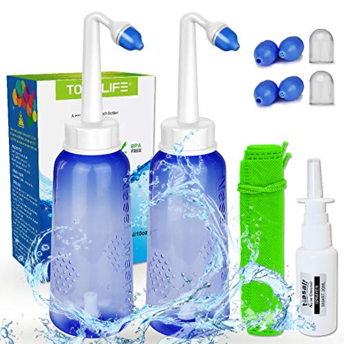 2PCS-Pack Nose Wash Kit -|2 Bottle + 4 Nozzle|- 300ml 10oz Nose Washer - Sinus Rinse Kit - Nose Cleaner & Sinus Irrigation with Free Gift -| Nasal Sprayer + Storage Bag |- for Adult and Child