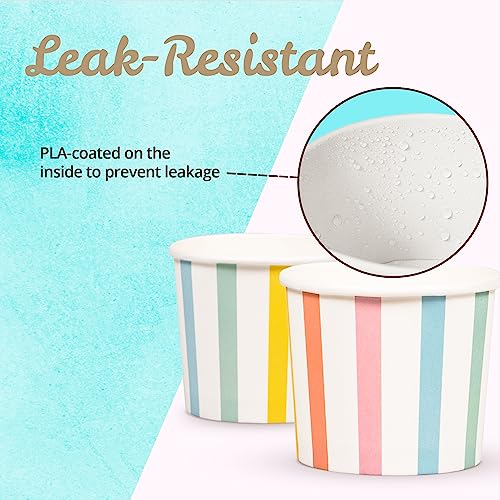 Image of MATICAN Paper Ice Cream Cups, 100-Count 11-Oz Disposable Dessert, Snack Bowls for Hot or Cold Food, 11-Ounce Party Supplies Treat Cups for Sundae, Frozen Yogurt, Soup, Pastel Stripes