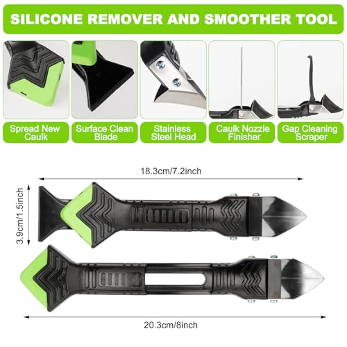 Silikonentferner Werkzeug Set, 5 in 1 Silikon Abzieher Werkzeug Set, mit 6 Auswechselbar Silikonpads, 4 Fugenglätter, ​1 Dichtungsabdeckung, für Küche Bad Boden Spüle Fenster Abdichtung